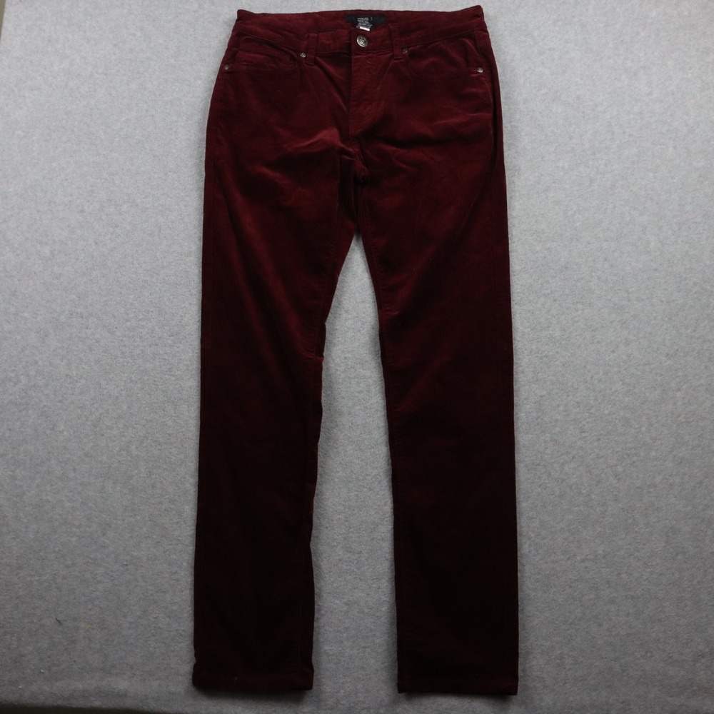 Ethanol Pants Mens 32 Slim Straight Leg Stretch Corduroy 5-Pocket Jeans Burgundy